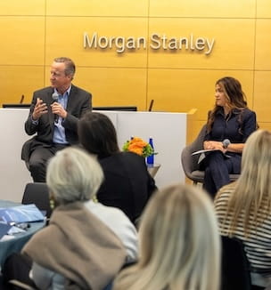 Thumbnail image of former UK Primer Minister David Cameron sits on a Morgan Stanley panel.