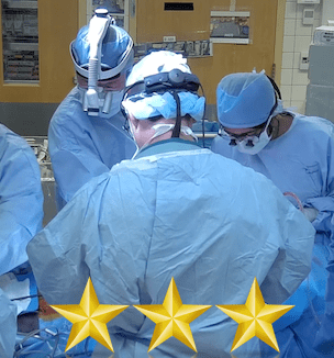 Thumbnail image of Doctor Jae Cho in OR with three gold stars.