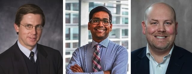 Headshots of Drs. Dell, Bora, and Myers.