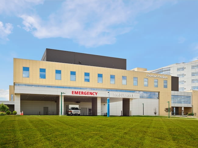 Rendered image of the future Fountain Pavilion at Ahuja Medical Center.